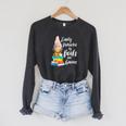 Garden Gnome Easily Distracted By Books Gnomes Raglan Sleeve Sweatshirt Dark Grey Heather