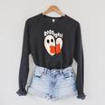 Ghost Book Reading Raglan Sleeve Sweatshirt Dark Grey Heather