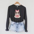 Ghost Reading Book Halloween Cat Lover Raglan Sleeve Sweatshirt Dark Grey Heather