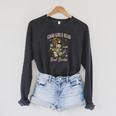 Good Girls Read Bad Books Vintage Skeleton Reader Raglan Sleeve Sweatshirt Dark Grey Heather