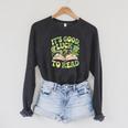 Groovy It's Good Luck To Read St Patrick's Day Book Lucky Raglan Sleeve Sweatshirt Dark Grey Heather