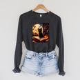 Halloween Cat Reading Books Spooky Cat Reader Teachers Raglan Sleeve Sweatshirt Dark Grey Heather