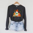 Halloween Ghost Cat Reading Book Women Girls Cute Raglan Sleeve Sweatshirt Dark Grey Heather Halloween Ghost Cat Reading Book Women Girls Cute Raglan Sleeve Sweatshirt Dark Grey Heather