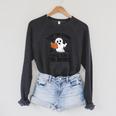 Halloween Keep The Candy I'Ll Take Books Ghost Book Lovers Raglan Sleeve Sweatshirt Dark Grey Heather