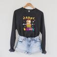 Happy Back To School Cat Books The Start Of The School Year Raglan Sleeve Sweatshirt Dark Grey Heather