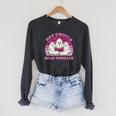 Hot Ghouls Read Thriller Spooky Book Club Reading Lovers Raglan Sleeve Sweatshirt Dark Grey Heather