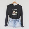 I’Ll Be In My Office Cat Coffee Book Reading Lover Raglan Sleeve Sweatshirt Dark Grey Heather