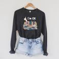 I'm OK Books Pile Books Stack Bibliophile Bookisk Raglan Sleeve Sweatshirt Dark Grey Heather
