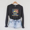 It's A Good Day To Read A Book Frog Vintage USA FLag Raglan Sleeve Sweatshirt Dark Grey Heather