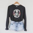 Just One More Chapter Gothic Skeleton Reading A Book Comfort Colors Crop Top Raglan Sleeve Sweatshirt Dark Grey Heather