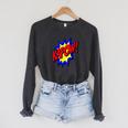 KAPOW Action Super Hero Retro Comic Book Bubble Superhero Raglan Sleeve Sweatshirt Dark Grey Heather KAPOW Action Super Hero Retro Comic Book Bubble Superhero Raglan Sleeve Sweatshirt Dark Grey Heather