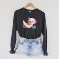 Kawaii Axolotl Pun Book Reader Raglan Sleeve Sweatshirt Dark Grey Heather