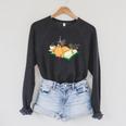 Kawaii Cat Women's Cat Books Flowers Raglan Sleeve Sweatshirt Dark Grey Heather