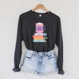 Kawaii Pastel Goth Cute Hot Chocolate Book Lover Anime Art Raglan Sleeve Sweatshirt Dark Grey Heather