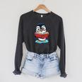 Kawaii Penguin In Cartoon Style With Book And Glasses Raglan Sleeve Sweatshirt Dark Grey Heather Kawaii Penguin In Cartoon Style With Book And Glasses Raglan Sleeve Sweatshirt Dark Grey Heather