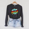 Kids Boys Myles Name Superhero Comic Book Raglan Sleeve Sweatshirt Dark Grey Heather