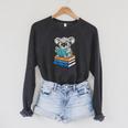Koala Reading Book Glasses Bookworm Librarian Raglan Sleeve Sweatshirt Dark Grey Heather