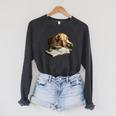 Labrador Retriever Dog Bookworm Reading Book Graphic Raglan Sleeve Sweatshirt Dark Grey Heather