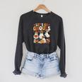 Let’s Go Ghouls Cozy Girly Ghosts Halloween Fall Book Lovers Raglan Sleeve Sweatshirt Dark Grey Heather