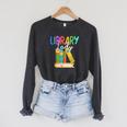 Librarian Library Lady Reading Bookworm Books Lover Raglan Sleeve Sweatshirt Dark Grey Heather