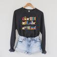 Library Cats Kittens Reader Book Lovers Pet Shelf Raglan Sleeve Sweatshirt Dark Grey Heather