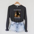 Life Is Better With Cats And Books Cute Cat Lover For Men Women Kids Raglan Sleeve Sweatshirt Dark Grey Heather Life Is Better With Cats And Books Cute Cat Lover For Men Women Kids Raglan Sleeve Sweatshirt Dark Grey Heather