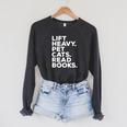 Lift Heavy Pet Cats Read Books Gym Workout Weight Lifter Raglan Sleeve Sweatshirt Dark Grey Heather Lift Heavy Pet Cats Read Books Gym Workout Weight Lifter Raglan Sleeve Sweatshirt Dark Grey Heather