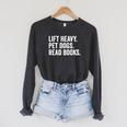 Lift Heavy Pet Dogs Read Books Gym Workout Weight Lifter Raglan Sleeve Sweatshirt Dark Grey Heather