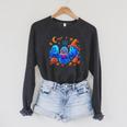 Little Ghost Coffee Tee Spooky Season Ghost Reading Book Raglan Sleeve Sweatshirt Dark Grey Heather