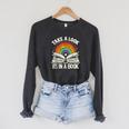Take A Look A Book Vintage Reading Librarian Rainbow Raglan Sleeve Sweatshirt Dark Grey Heather