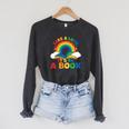 Take a Look It's In a Book Rainbow Reading Raglan Sleeve Sweatshirt Dark Grey Heather