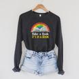 Take A Look It's A Book Retro Rainbow Raglan Sleeve Sweatshirt Dark Grey Heather