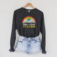 Take A Look It's A Book Retro Rainbow T-Shirt Raglan Sleeve Sweatshirt Dark Grey Heather