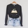 Lost In Stories Aesthetic Book And Growing Plant Tee Raglan Sleeve Sweatshirt Dark Grey Heather