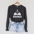I Love Books Shirt Raglan Sleeve Sweatshirt Dark Grey Heather
