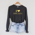 I Love Comic Books Manga Graphic Novel Heart Raglan Sleeve Sweatshirt Dark Grey Heather