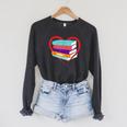 I Love Reading Book Heart Love Books Library Raglan Sleeve Sweatshirt Dark Grey Heather