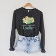 Montessori Teacher Books Sunflowers School Education Learn Raglan Sleeve Sweatshirt Dark Grey Heather