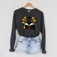 Mystic Cat With Spell Book Candle Flowers Witchcore Men Women Kids Raglan Sleeve Sweatshirt Dark Grey Heather Mystic Cat With Spell Book Candle Flowers Witchcore Men Women Kids Raglan Sleeve Sweatshirt Dark Grey Heather