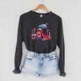 Octopus Reading Book Kraken Book Lover Raglan Sleeve Sweatshirt Dark Grey Heather