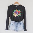Open Book With Colorful Hibiscus Flowers Bloom Raglan Sleeve Sweatshirt Dark Grey Heather