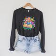 Open Book Surrounded By Colorful Spring Flowers Bloom Raglan Sleeve Sweatshirt Dark Grey Heather