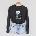 Panda With Glasses Reading Book Librarian Panda Raglan Sleeve Sweatshirt Dark Grey Heather Panda With Glasses Reading Book Librarian Panda Raglan Sleeve Sweatshirt Dark Grey Heather
