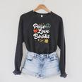 Peace Love Books Cute Retro Reading Graphic Raglan Sleeve Sweatshirt Dark Grey Heather