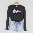 Peace Love Books Pastel Reading Heart Art For Book Lovers Raglan Sleeve Sweatshirt Dark Grey Heather
