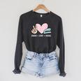 Peace Love Books Reading Raglan Sleeve Sweatshirt Dark Grey Heather