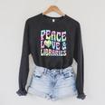Peace Love And Libraries Heart And Books Graphic Premium Tri-Blend Raglan Sleeve Sweatshirt Dark Grey Heather