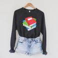 Pile Of Books Stack Of Books Costume Raglan Sleeve Sweatshirt Dark Grey Heather