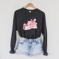 Pink Bow Books And Cherries For Book Lover Girl Women Raglan Sleeve Sweatshirt Dark Grey Heather