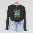 Planet With Books Reader Reading Environmentalist Earth Day Raglan Sleeve Sweatshirt Dark Grey Heather